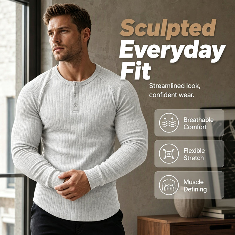 👕Henley-tröja i slim fit för män