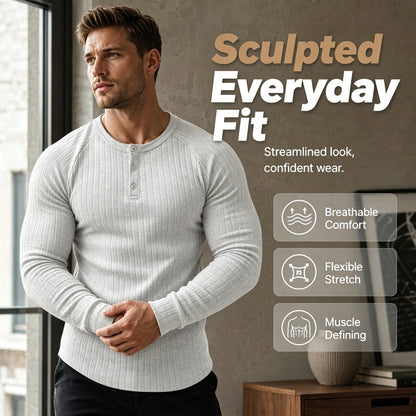 👕Henley-tröja i slim fit för män