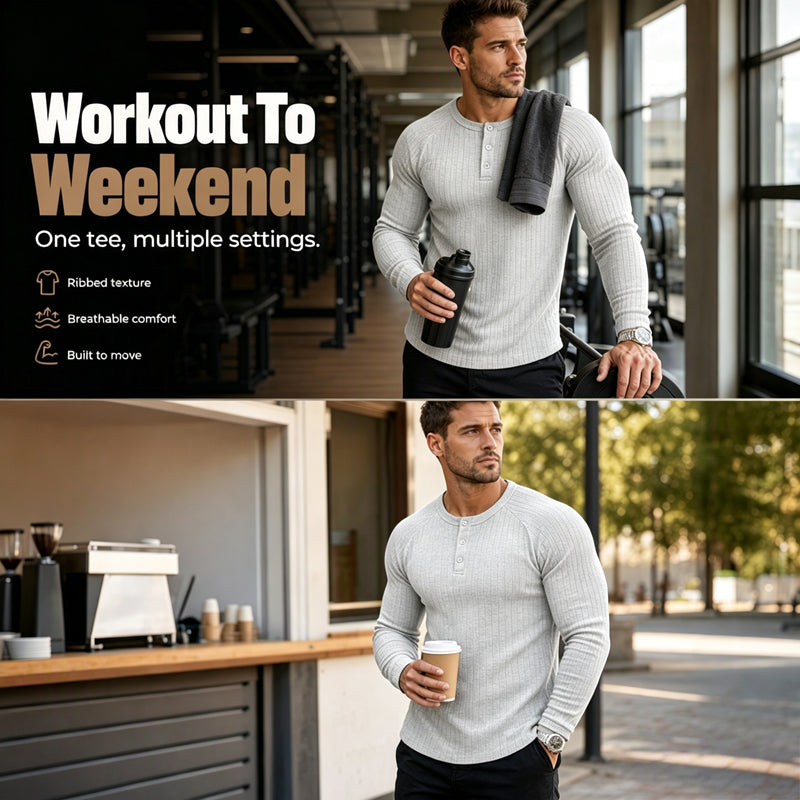 👕Henley-tröja i slim fit för män