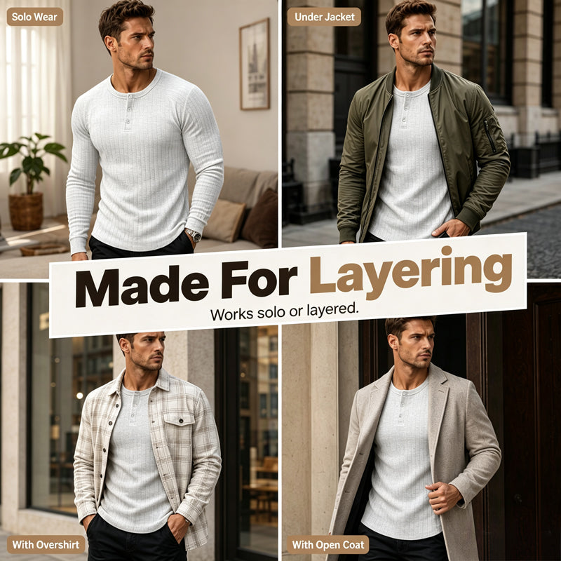 👕Henley-tröja i slim fit för män