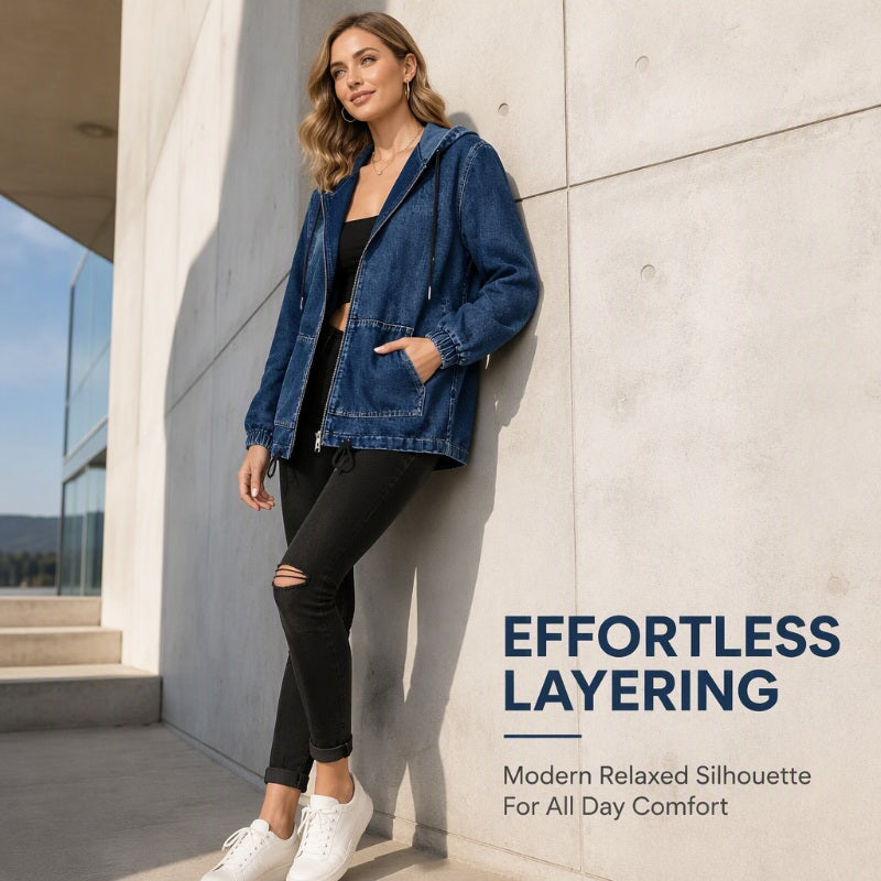 👚Casual-jacka med huva och dragkedja för damer