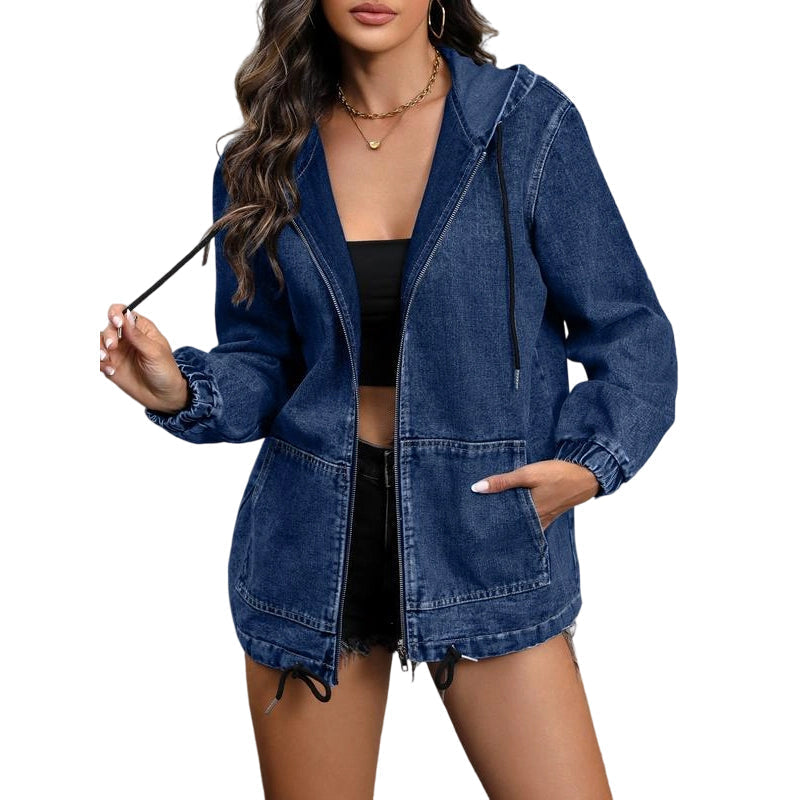 👚Casual-jacka med huva och dragkedja för damer