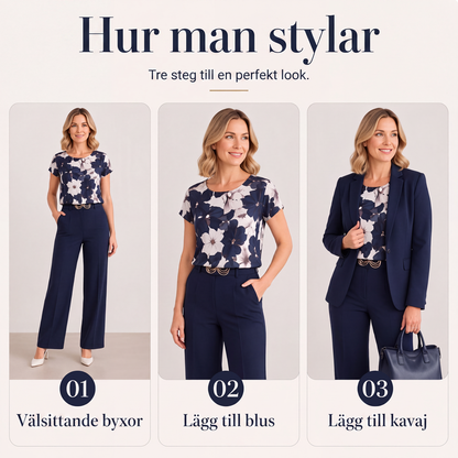 Kvinnors 3-delad kostymset: kavaj, topp och byxor