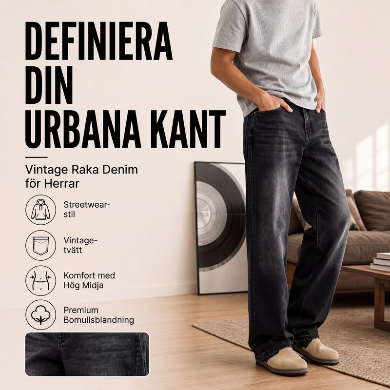 Vintage-tvättade jeans med böjda ben för män