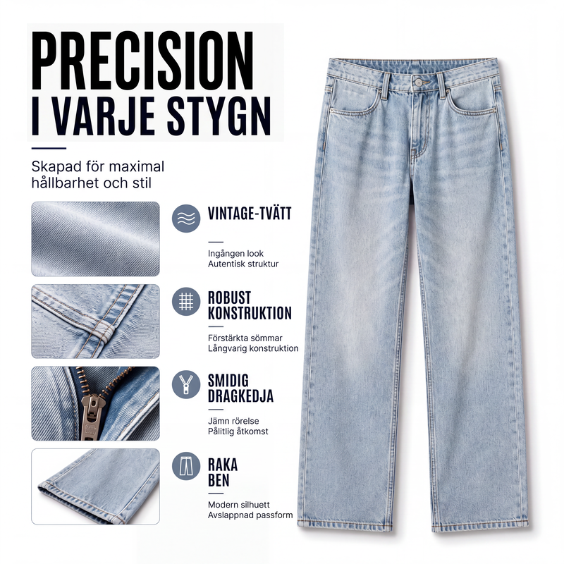 Vintage-tvättade jeans med böjda ben för män