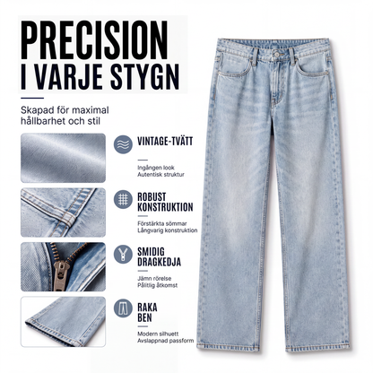 Vintage-tvättade jeans med böjda ben för män