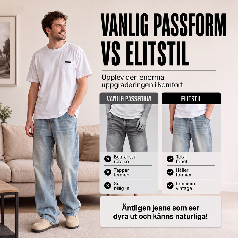 Vintage-tvättade jeans med böjda ben för män