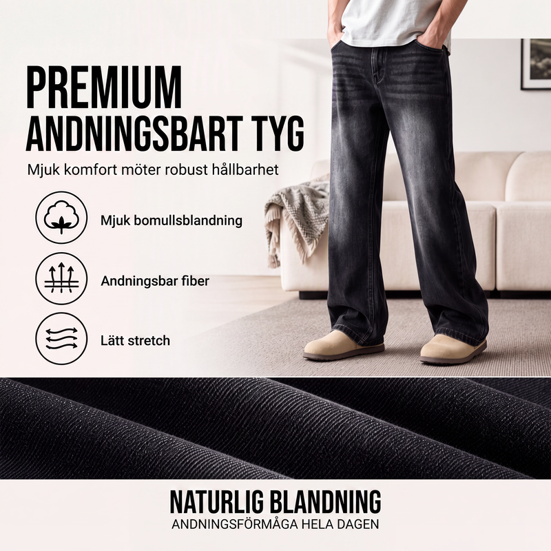 Vintage-tvättade jeans med böjda ben för män