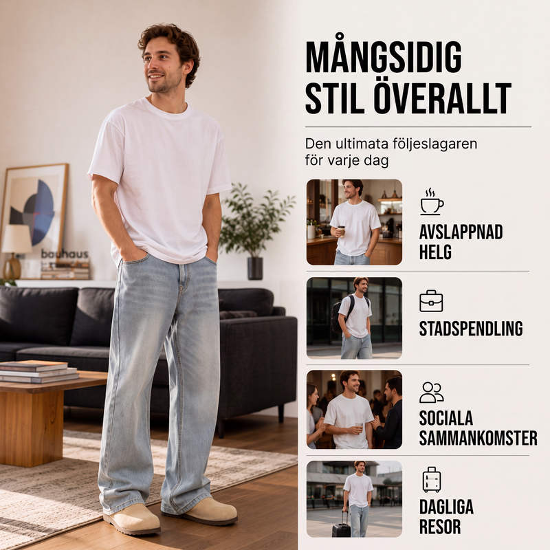 Vintage-tvättade jeans med böjda ben för män