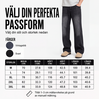 Vintage-tvättade jeans med böjda ben för män