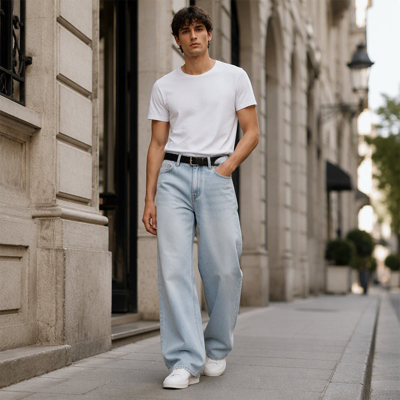 Vintage-tvättade jeans med böjda ben för män