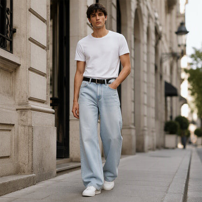 Vintage-tvättade jeans med böjda ben för män