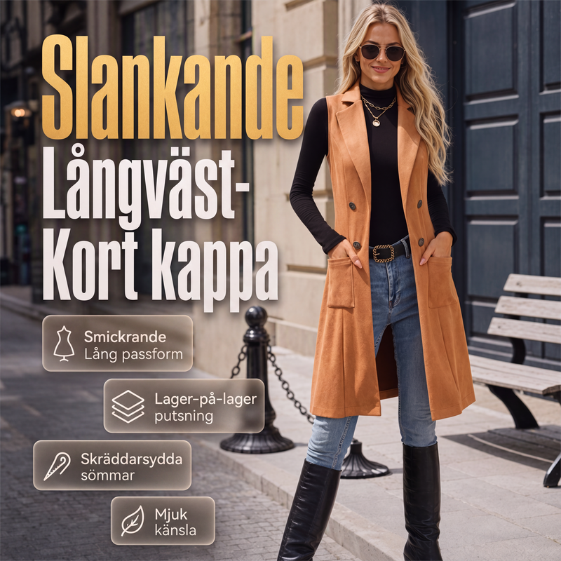Kvinnors snygga ärmlös lång kavaj med öppen framsida