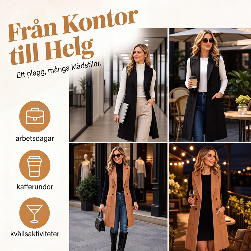 Kvinnors snygga ärmlös lång kavaj med öppen framsida