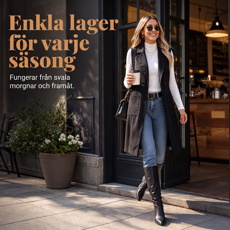 Kvinnors snygga ärmlös lång kavaj med öppen framsida