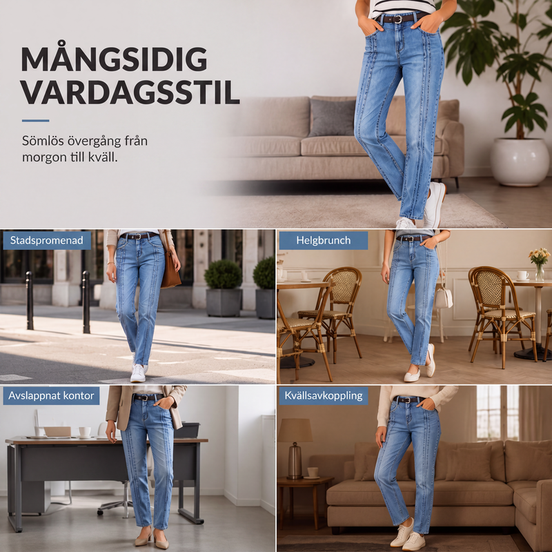 Damjeans med stretch, avslappnad passform och raka ben