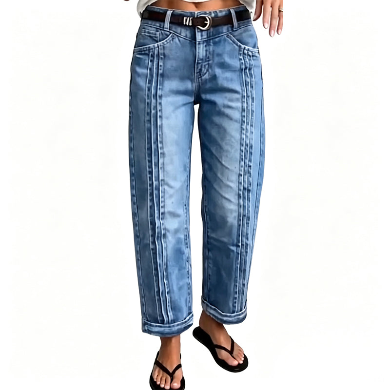 Damjeans med stretch, avslappnad passform och raka ben