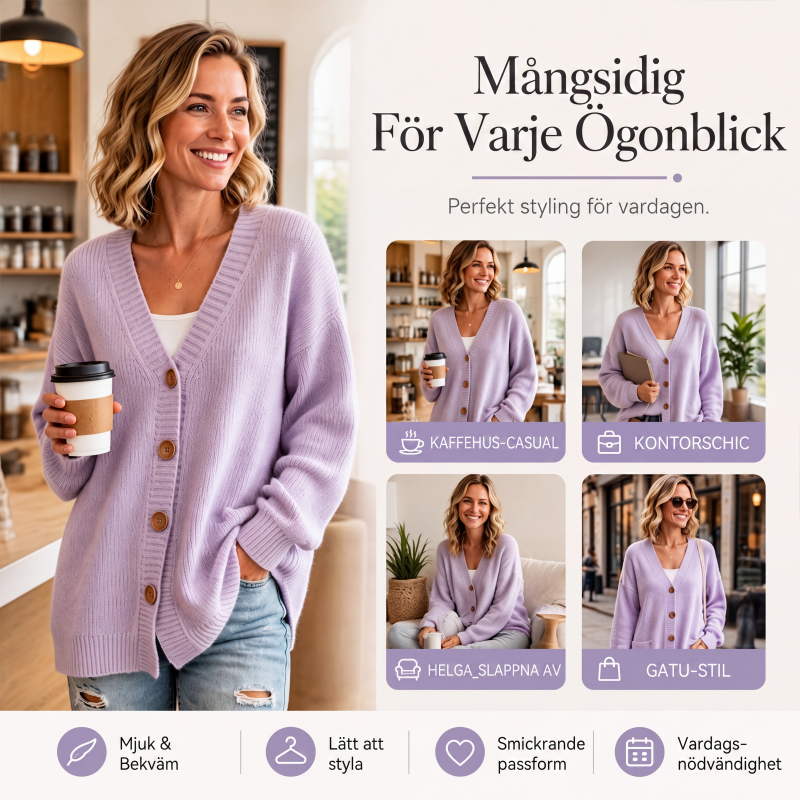 Stickad cardigan i oversize med V-ringning för kvinnor