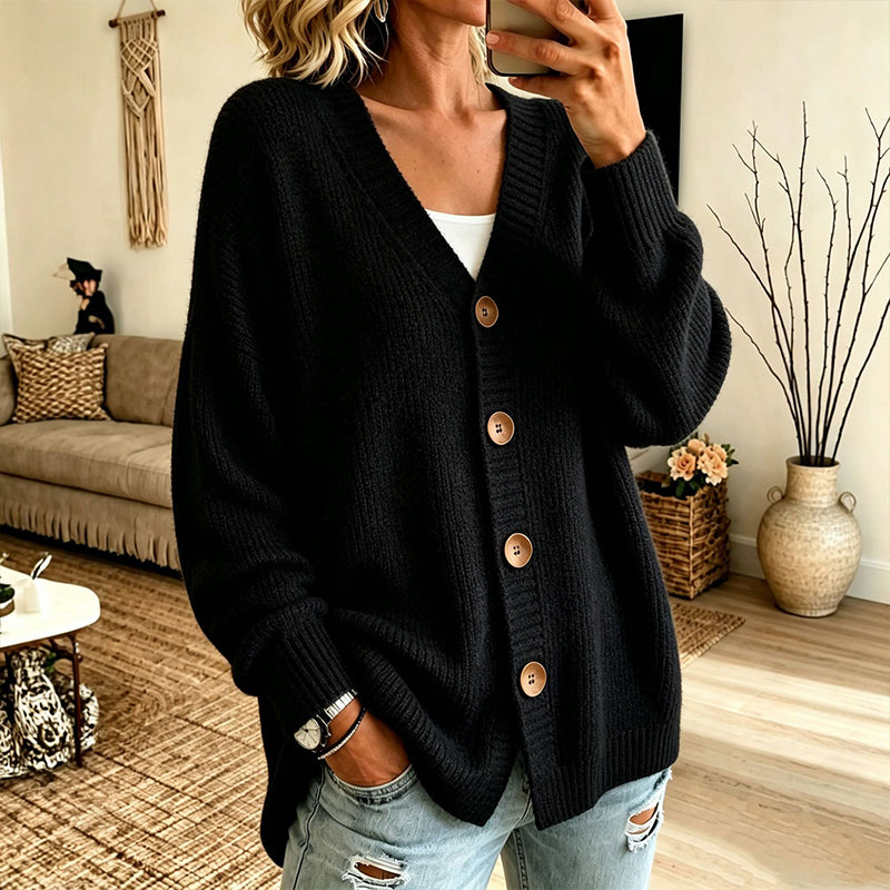 Stickad cardigan i oversize med V-ringning för kvinnor