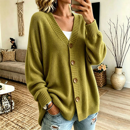 Stickad cardigan i oversize med V-ringning för kvinnor