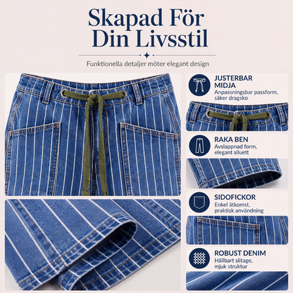 Damjeans i vertikalrandigt stretchigt tyg