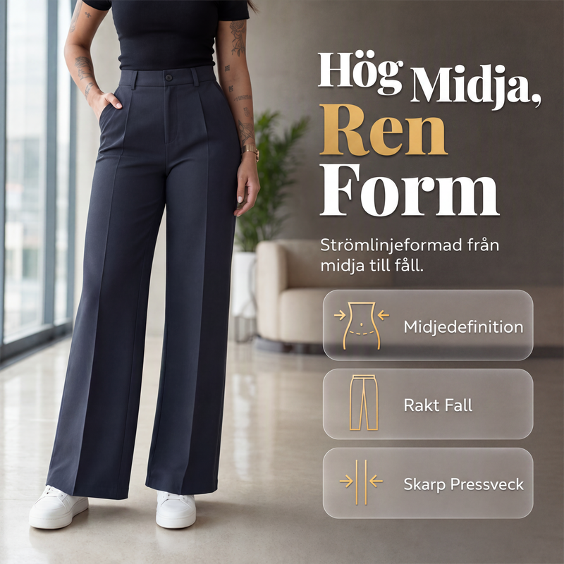 Damernas lediga byxor med hög midja och raka ben