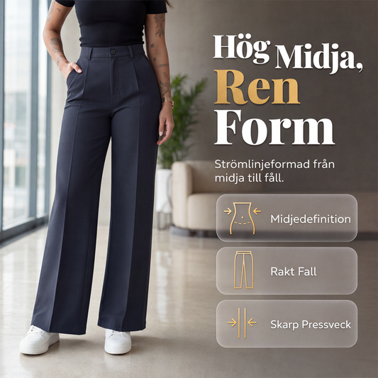 Damernas lediga byxor med hög midja och raka ben