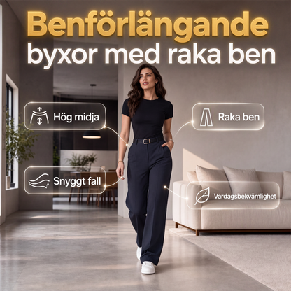 Damernas lediga byxor med hög midja och raka ben