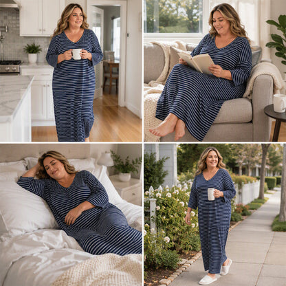 Avslappnad randig loungklänning för kvinnor