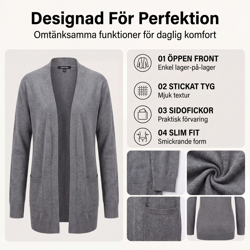 Kvinnors ledig cardigan med öppen framsida och fickor