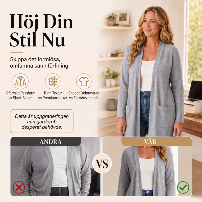 Kvinnors ledig cardigan med öppen framsida och fickor