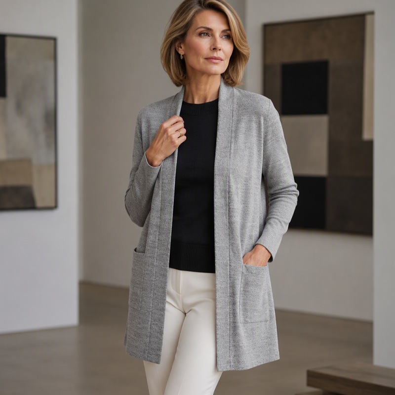 Kvinnors ledig cardigan med öppen framsida och fickor