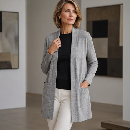Kvinnors ledig cardigan med öppen framsida och fickor
