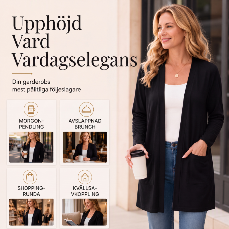 Kvinnors ledig cardigan med öppen framsida och fickor