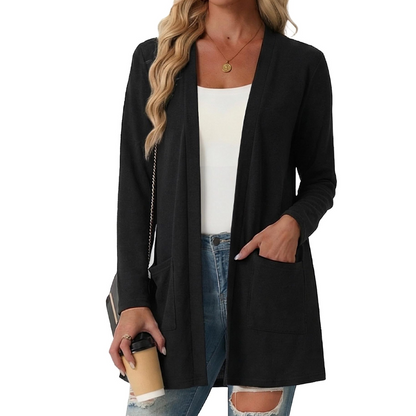 Kvinnors ledig cardigan med öppen framsida och fickor