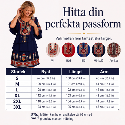 Kvinnors vintage-etnisk tryckt vågig klänning