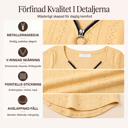 Damtopp med dragkedja, V-ringning och långa ärmar