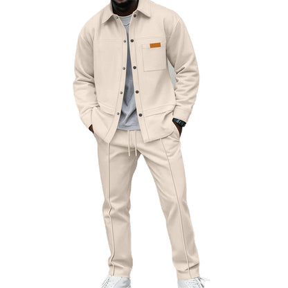 Tvådelat fritidsset för män med jacka och byxor i våffelstickat