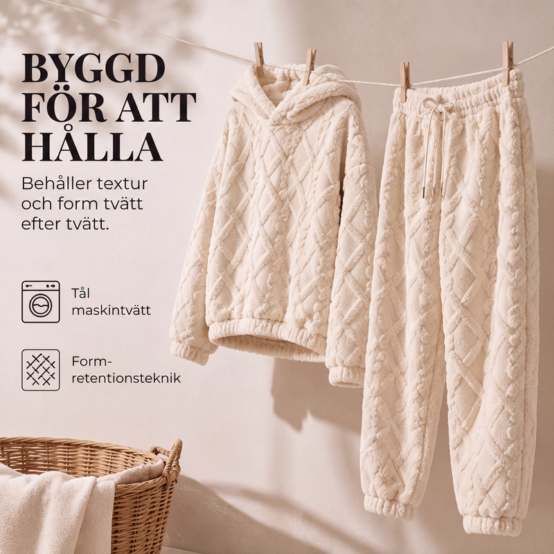 Set med lurkade tröja och byxor i kabelstickad plysch för kvinnor