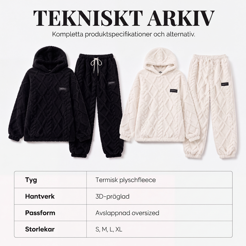 Set med lurkade tröja och byxor i kabelstickad plysch för kvinnor