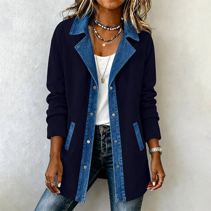 Kvinnors ledig jacka i patchwork av denim