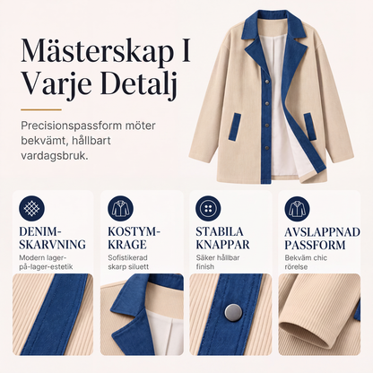 Kvinnors ledig jacka i patchwork av denim