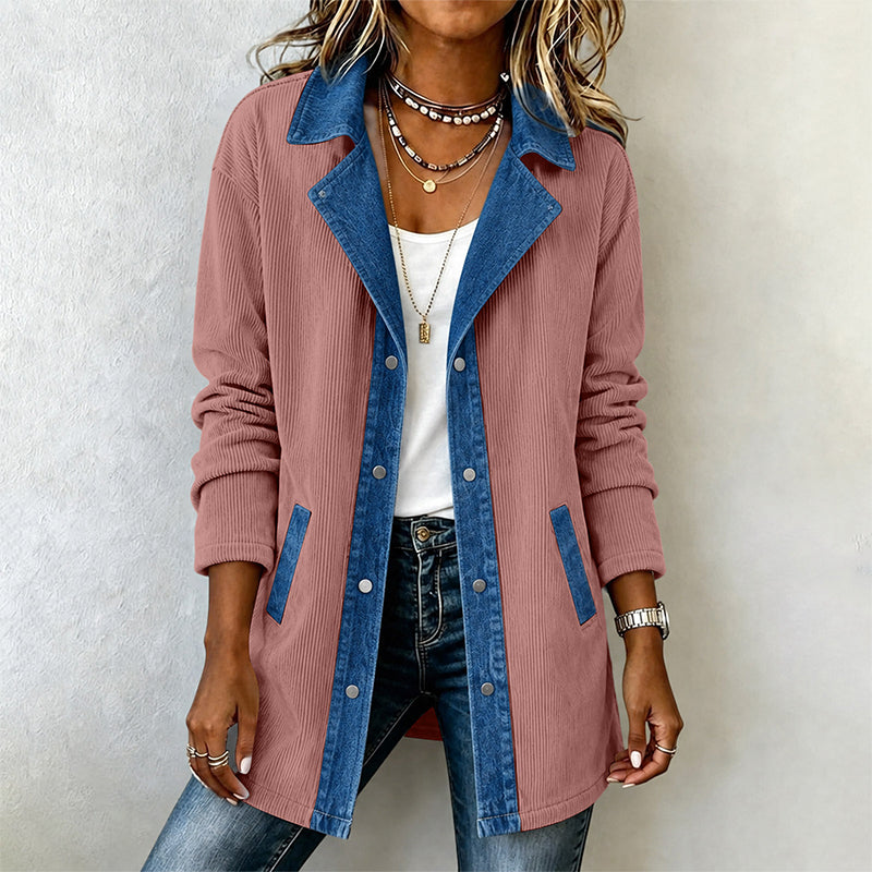 Kvinnors ledig jacka i patchwork av denim