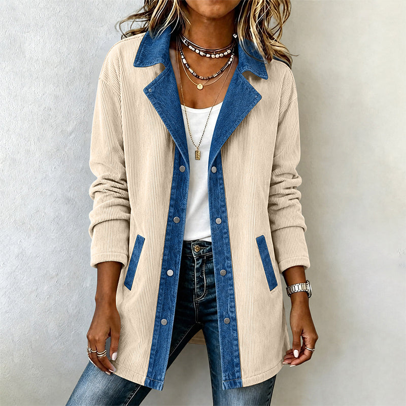 Kvinnors ledig jacka i patchwork av denim