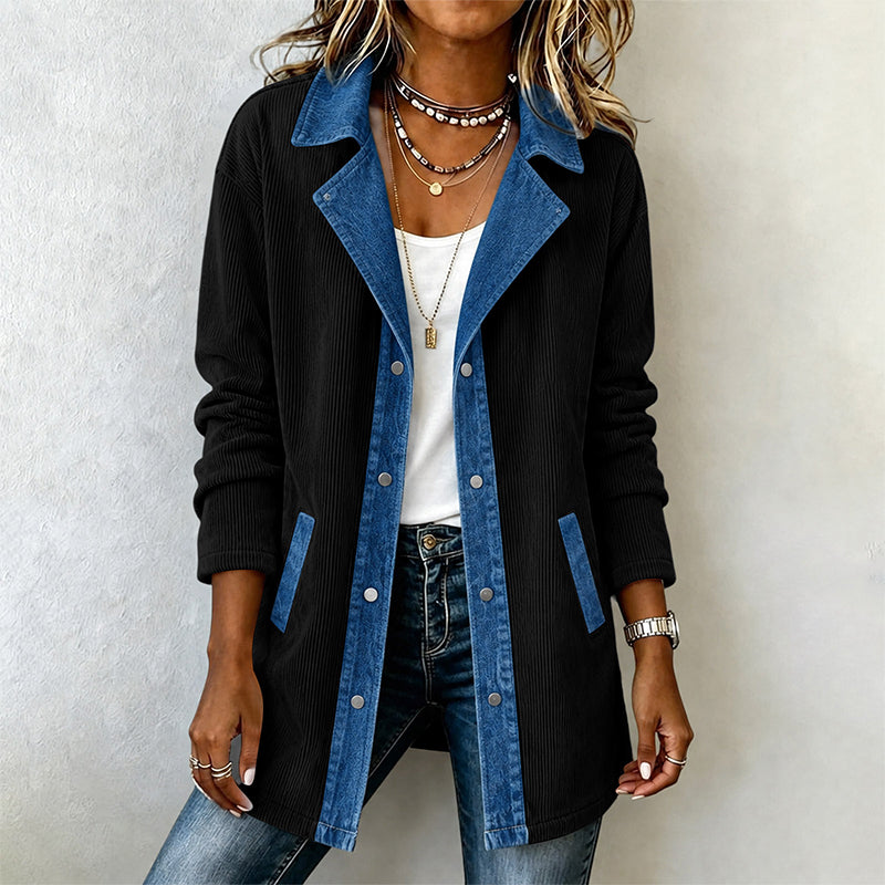 Kvinnors ledig jacka i patchwork av denim