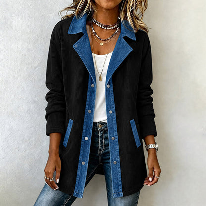 Kvinnors ledig jacka i patchwork av denim