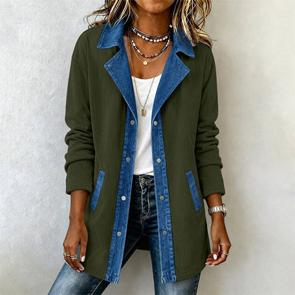 Kvinnors ledig jacka i patchwork av denim