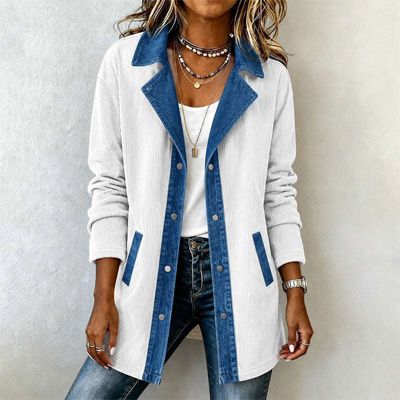 Kvinnors ledig jacka i patchwork av denim