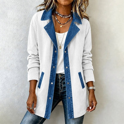 Kvinnors ledig jacka i patchwork av denim