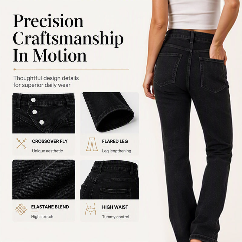 Asymmetriska jeans med hög midja och korsat ben för damer